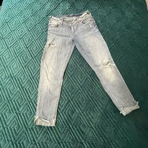 “Kenni” silver jeans, cropped and distressed